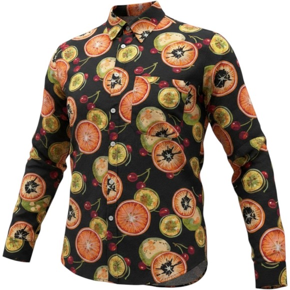 Tarocash Other - Mens Tarocash Retro Fruit Print Button Down Shirt L Black Tropical Viscose Rayon